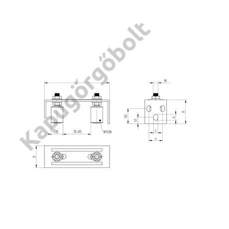 Felső vezető  lemez, állítható 2 x 30 mm. poliamid