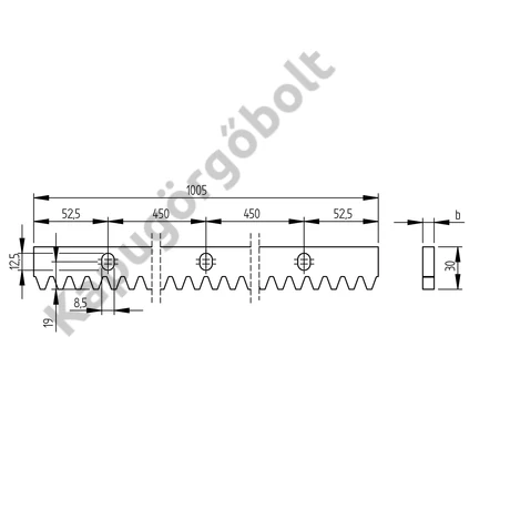 Fogasléc fém 30x8 mm.  max. 1200 kg. 1 fm.