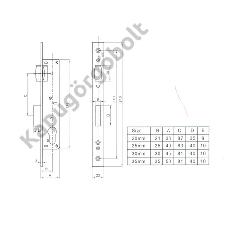Portálzár 40-es 25/22 görgős + zárbetét 30x30 Anbo
