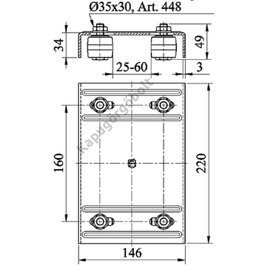 Felső vezető lemez, állítható 4 x 30 mm poliamid