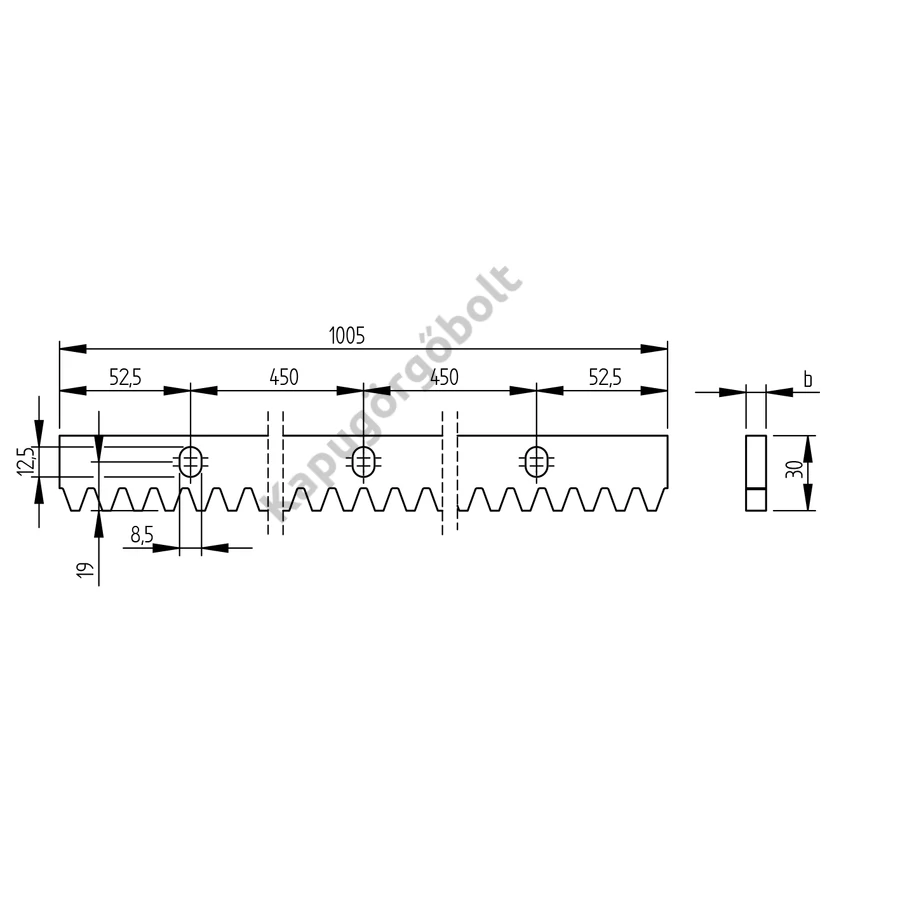 Fogasléc fém 30x8 mm.  max. 1200 kg. 1 fm.