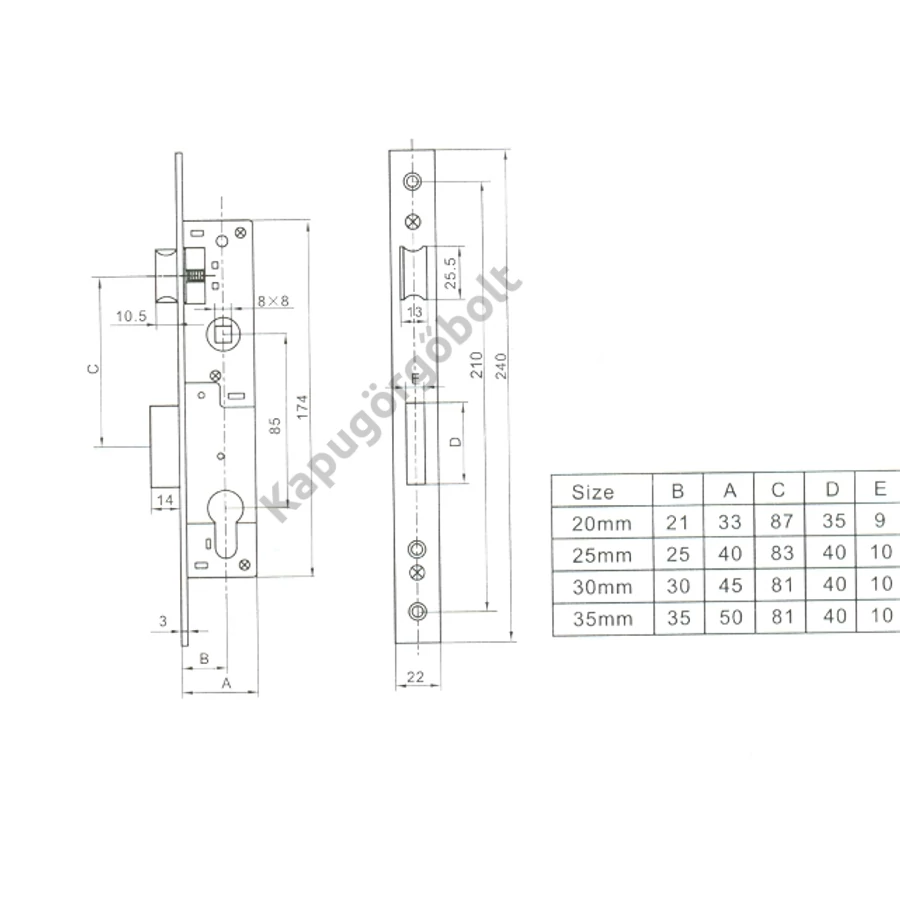 Portálzár 40-es 25/85/22 +zárbetét 30x30 ANBO
