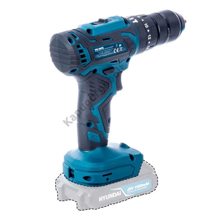 Hyundai HYD-20VFBL 20V-os Akkus fúró ütvefúró-csavarozó fém tokmány Brushless motor (akku és töltő nélkül)