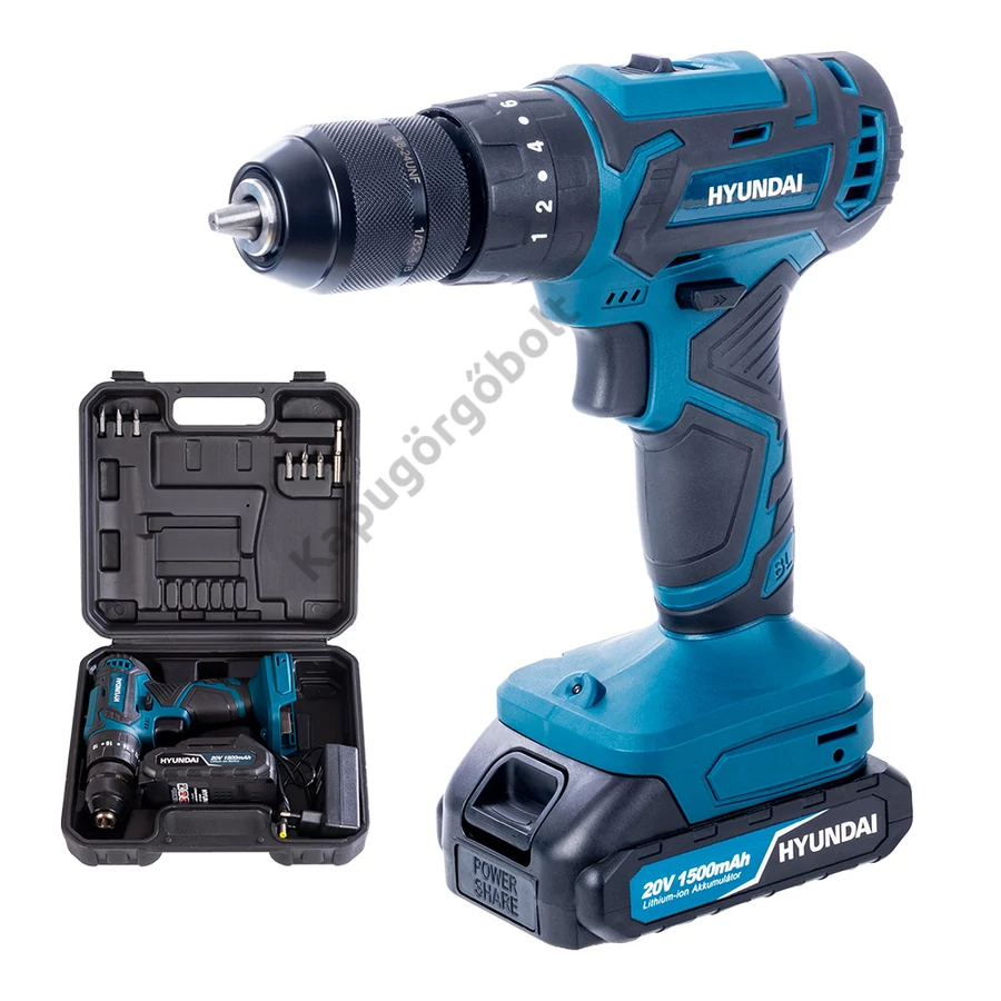 Hyundai HYD-20VFBL 20V Akkus fúró ütvefúró-csavarozó fém tokmány Brushless motor 1db akku + töltő